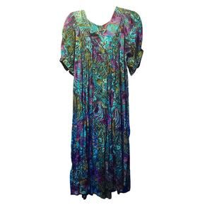Patchauli from Nature peacock sem sheer midi kaftan Mumu dress size medium